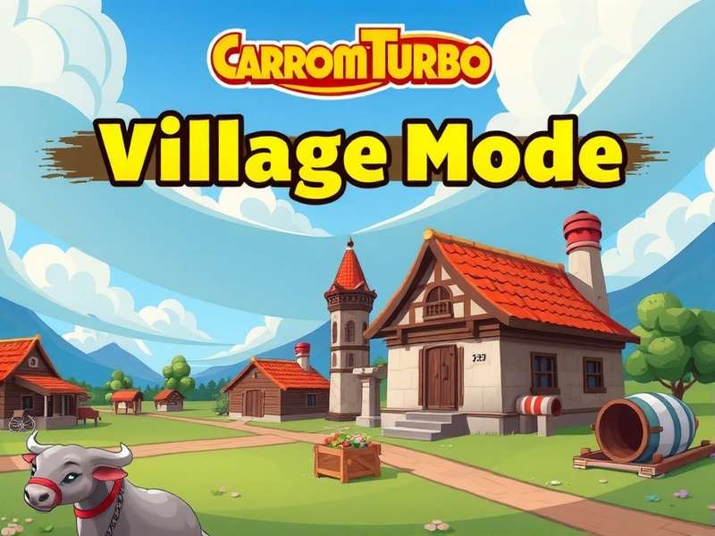 Carrom Turbo Village Mode Teaser Teaser image of Carrom Turbo's upcoming Village Mode featuring a rural chaupal setting